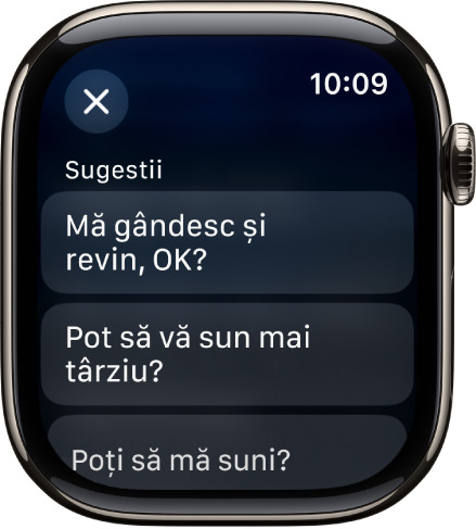 Aplicația Mail afișând trei răspunsuri inteligente.
