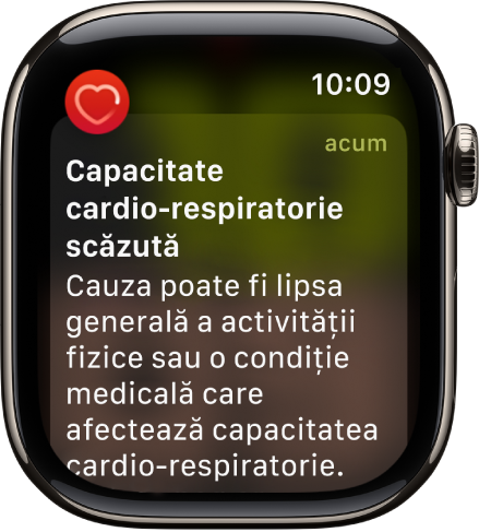 O alertă de ritm cardiac care indică un nivel scăzut de capacitate cardio‑respiratorie.
