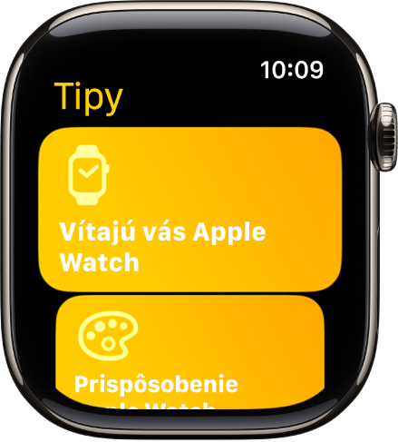 Apka Tipy, v ktorej sa zobrazujú zbierky tipov, napríklad Vítajú vás Apple Watch.