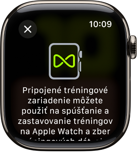 Obrazovka párovania, ktorá sa zobrazí pri párovaní hodiniek Apple Watch s tréningovým zariadením.