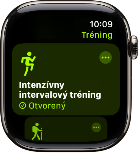 Obrazovka apky Tréning, na ktorej sa zobrazuje vysoko intenzívny intervalový tréning.