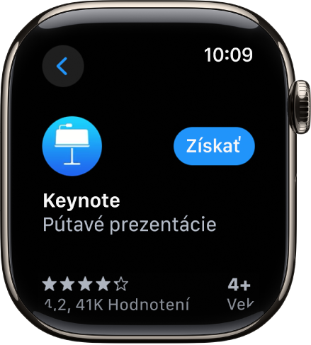 Obrazovka App Storu, na ktorej sa zobrazuje stránka apky s jej krátkym popisom, hodnoteniami a tlačidlom Získať vpravo.