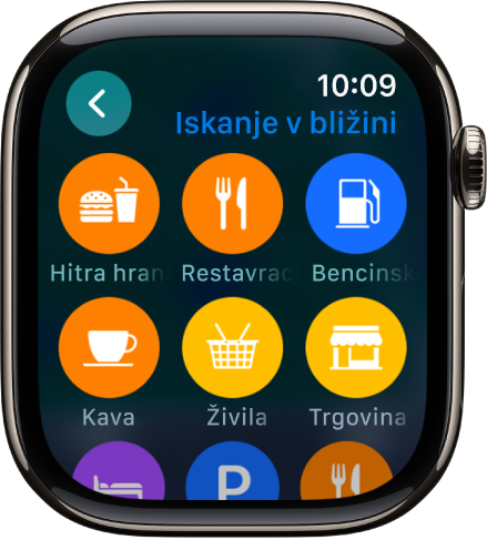 Zaslon Zemljevidi, ki prikazuje kategorije lokacij.
