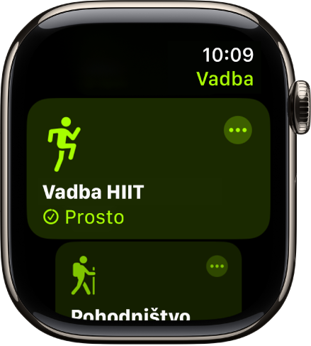 Zaslon Vadba s prikazom vadbe Visokointenzivni intervalni trening.