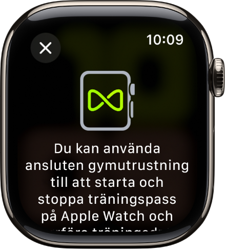 En parkopplingsskärm som visas när du parkopplar Apple Watch med gymutrustning.
