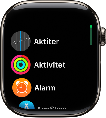 Hemskärmen i listvy med appar i alfabetisk ordning.