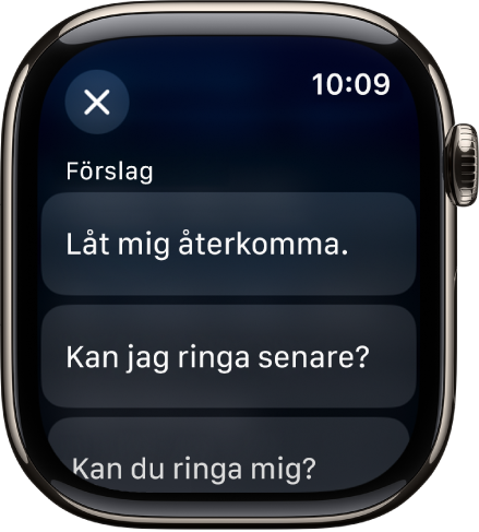 Appen Mail visar tre smarta svar.