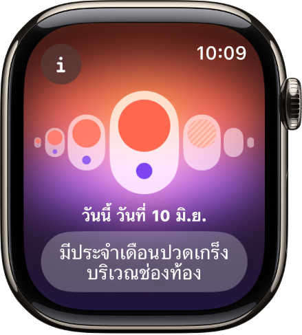 Apple Watch ที่แสดงหน้าจอการติดตามรอบเดือน