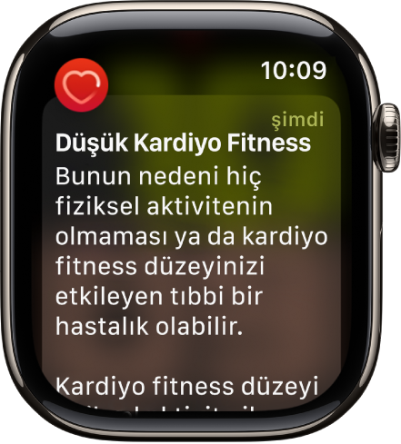 Kalp Atış Hızı uyarısı, düşük kardiyo fitness düzeyini belirtiyor.
