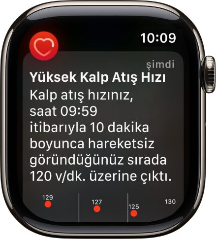 Kalp atış hızını belirten bir Kalp Atış Hızı uyarısı.