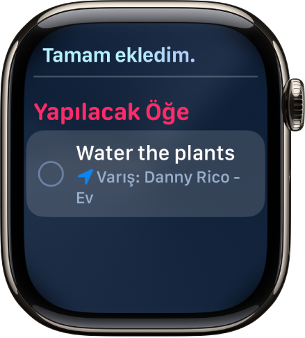 Siri ekranı, yapılacaklar listesine eklenmiş bir anımsatıcıyı gösteriyor.