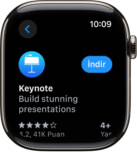 App Store ekranında; uygulamanın kısa bir açıklaması, puanları ve sağ tarafta İndir düğmesi ile uygulamanın ürün sayfası gösteriliyor.