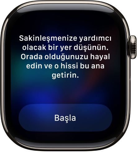 Farkındalık uygulaması, üzerinde düşünebileceğiniz bir fikri gösteriyor. Başla düğmesi alt tarafta.