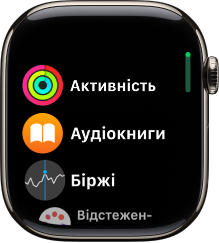 Початковий екран, на якому вміст показано списком. Програми розташовано за алфавітом.