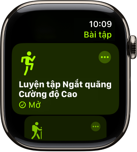 Màn hình Bài tập với bài tập Luyện tập ngắt quãng cường độ cao đang hiển thị.