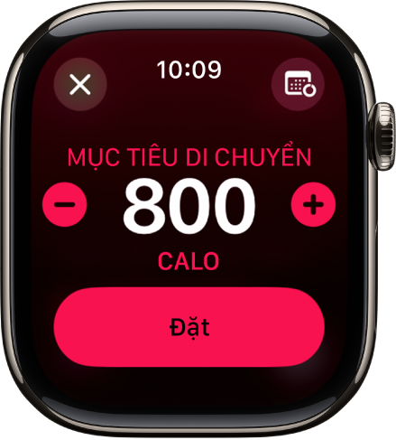 Màn hình Đổi mục tiêu đang hiển thị các nút để tăng hoặc giảm mục tiêu Di chuyển.