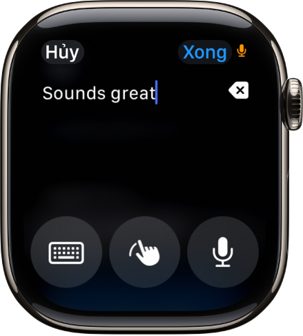 Màn hình trường văn bản đang hiển thị một tin nhắn ở đầu màn hình. Các nút Bàn phím ảo, Viết chữ và Đọc chính tả ở cuối màn hình.