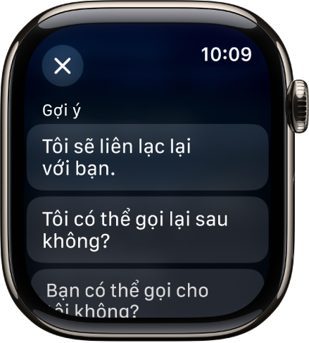 Ứng dụng Mail đang hiển thị ba câu trả lời thông minh.