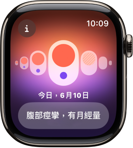 Apple Watch 顯示「經期追蹤」畫面。