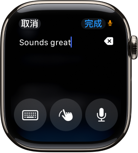 文字欄位畫面的畫面最上方顯示一個訊息。「螢幕鍵盤」、「聽寫」、「隨手寫」和「聽寫」按鈕位於螢幕底部。