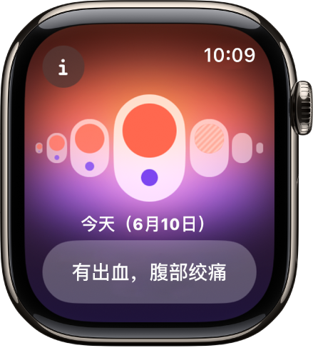 Apple Watch 显示“经期跟踪”屏幕。