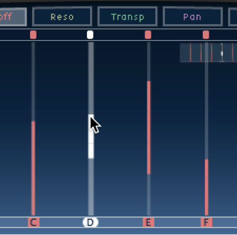 Die Tap-Anzeige von Delay Designer mit Bearbeitung des Filter-Cutoff