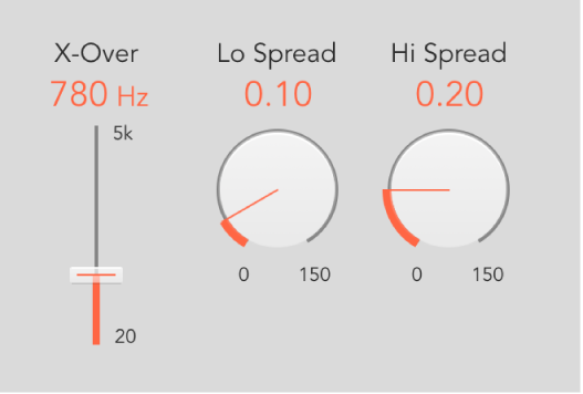 I comandi “X-Over”, “Lo Spread” e “Hi Spread” di Space Designer.