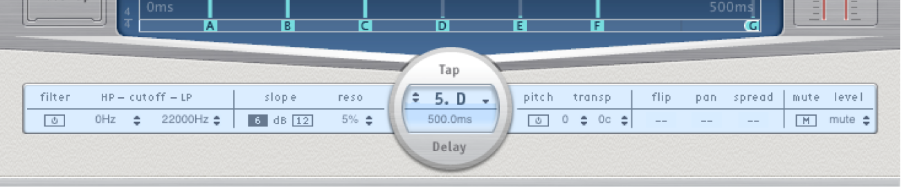 Delay Designerのタップパラメータバー。