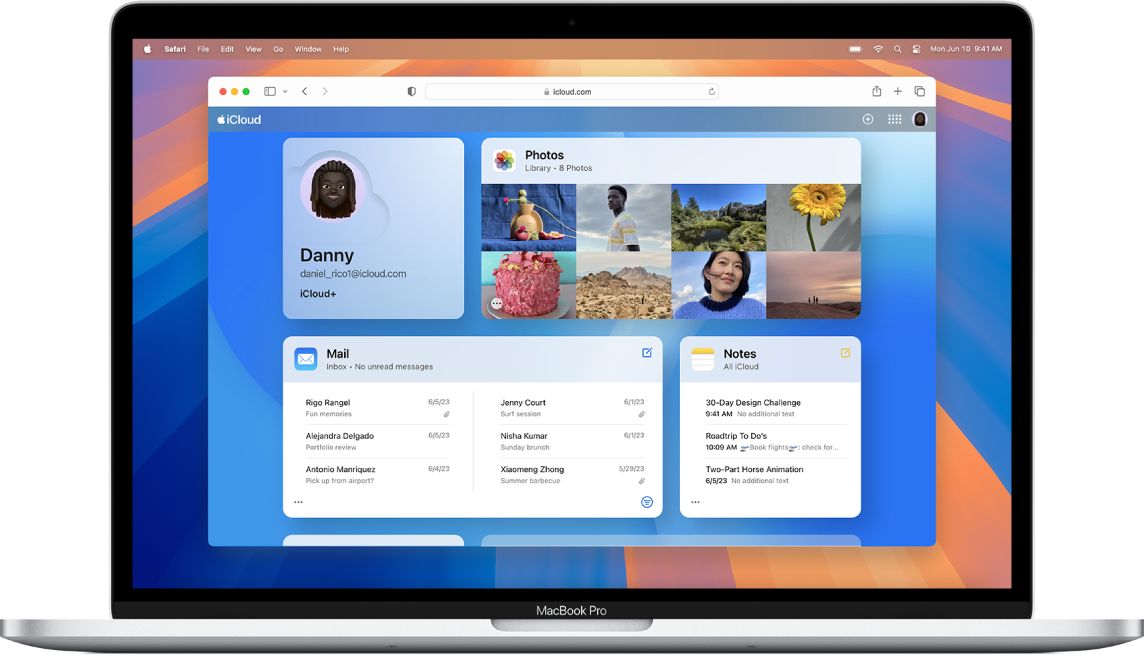 Mac पर iCloud.com होमपेज।