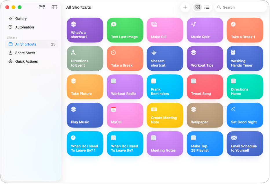 Shortcut icons in All Shortcuts.