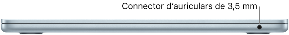 Vista lateral dreta d’un MacBook Air en què s’indica la posició del connector de 3,5 mm per als auriculars.