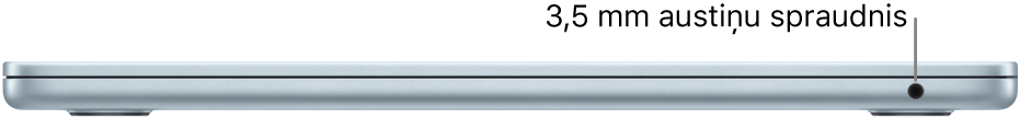 Skats uz MacBook Air datoru no labā sāna ar remarku pie 3,5 mm austiņu spraudņa.