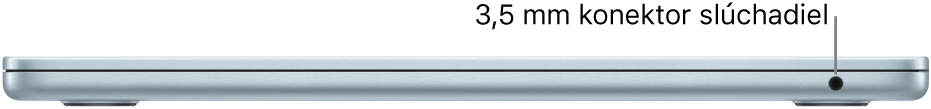 Pravá strana MacBooku Air s popisom 3,5 mm konektora slúchadiel.