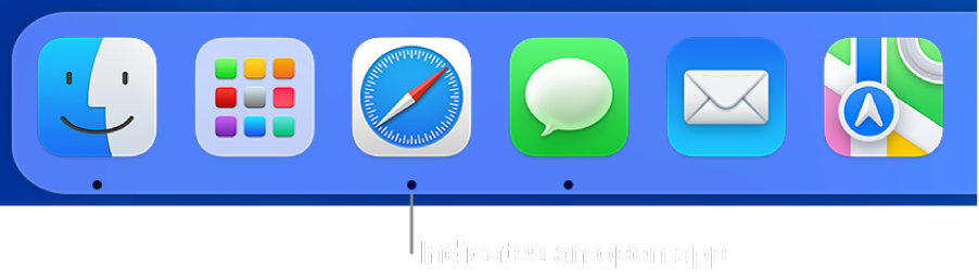 A portion of the Dock showing black dots beneath open apps.