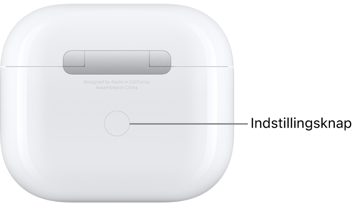 Indstillingsknappen midt på bagsiden af opladningsetuiet til AirPods 3.