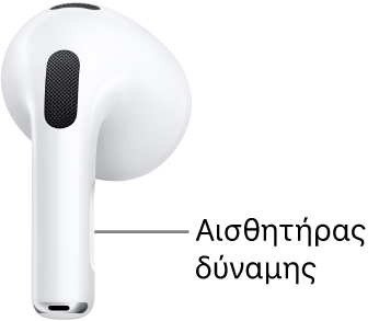 Η θέση του αισθητήρα πίεσης στα AirPods 3, κατά μήκος του στελέχους και των δύο AirPods.