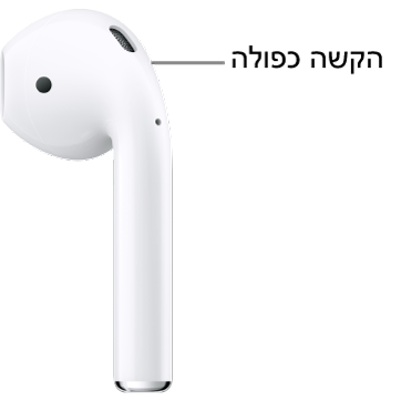 המיקום שבו יש לבצע הקשה כפולה ב-AirPods 1 או ב-AirPods 2, בקצה העליון של זרוע האוזנייה.