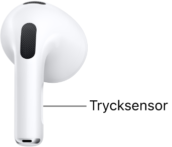 Trycksensorns placering på AirPods 3 längs armen på båda AirPods-snäckorna.
