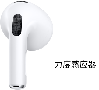 AirPods 3 上的力度感应器位于两只 AirPods 的耳机柄上。