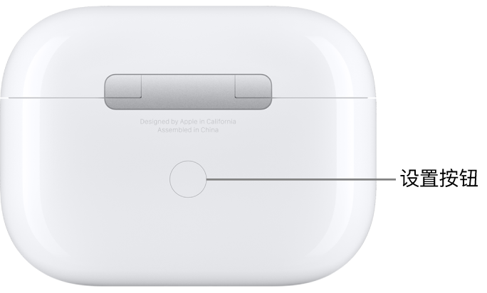 AirPods Pro 充电盒背面中央的设置按钮。