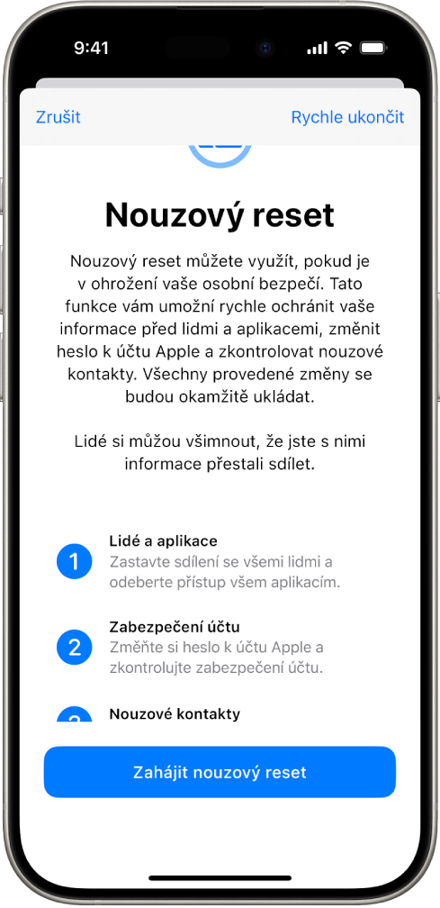 Displej s tlačítkem pro spuštění nouzového resetu