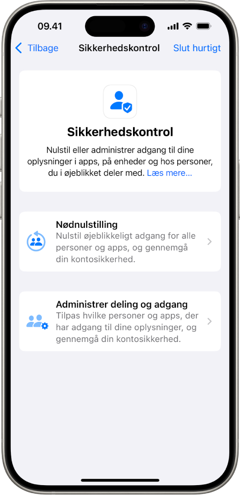 En iPhone med skærmen Sikkerhedskontrol.