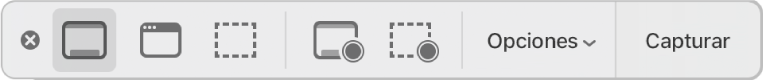 El panel de herramientas de la app Captura de Pantalla.