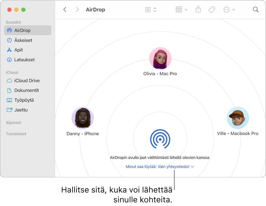 Finderin AirDrop-ikkuna.
