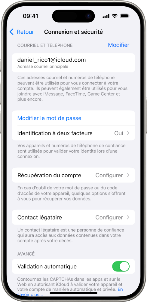 Écran d’iPhone qui affiche l’identification à deux facteurs désactivée.