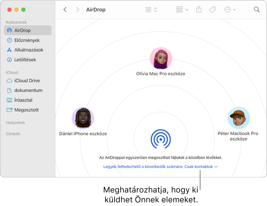 A Finder AirDrop ablaka.