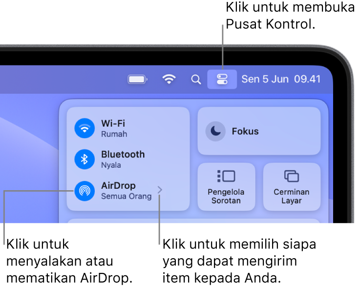 Menggunakan AirDrop dari Pusat Kontrol.