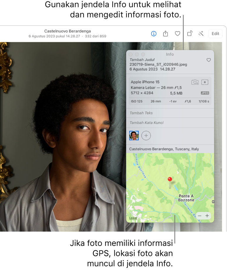 Foto dengan informasi lokasi ditampilkan.
