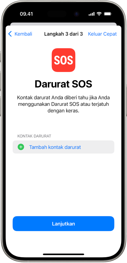 Layar iPhone menampilkan layar Darurat SOS.