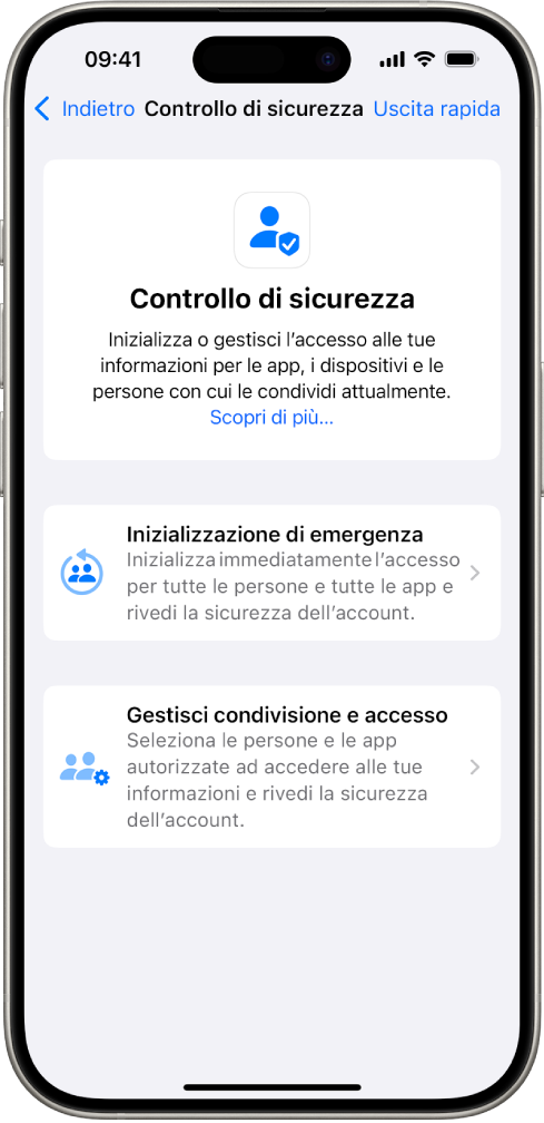 La schermata di “Controllo di sicurezza” su iPhone.